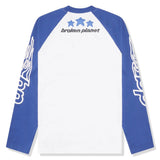 Broken Planet Born To Be Fast long sleeve T-shirt with blue sleeves.
