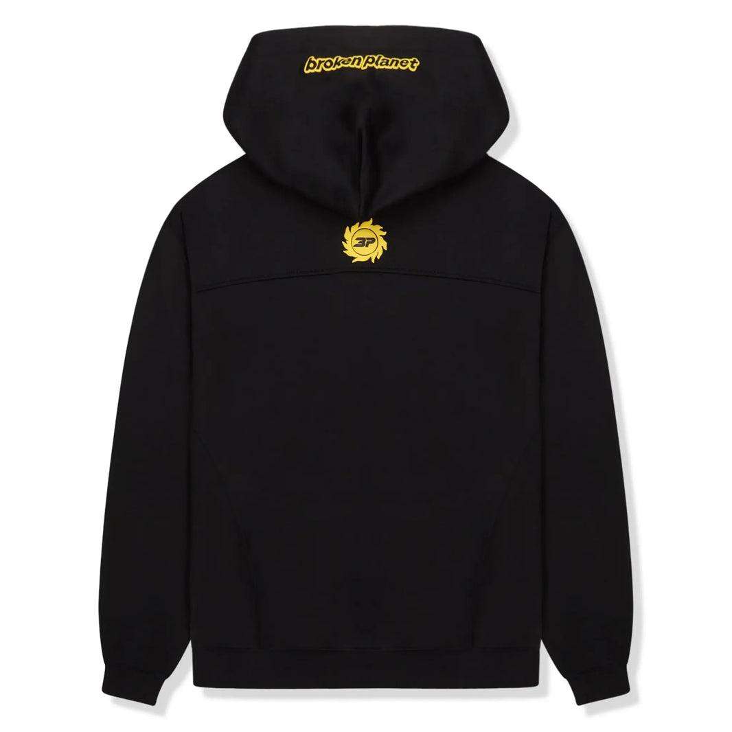 Black Broken Planet Market Cosmic Speed Hoodie with yellow logo on the back.