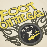 BROKEN PLANET MARKET Foot on the Gas T-shirt Vanilla White design.