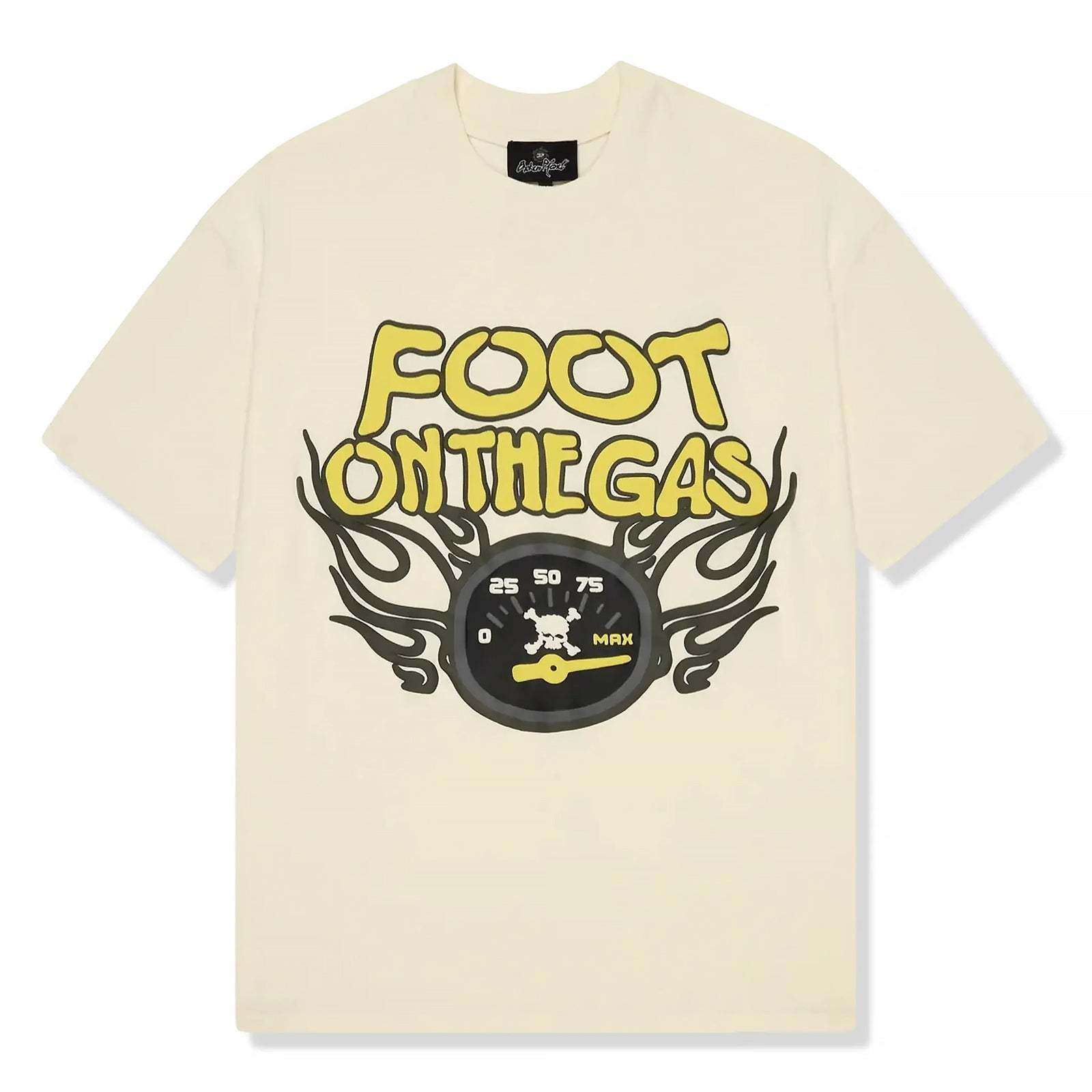 BROKEN PLANET MARKET "Foot on the Gas" vanilla white T-shirt.