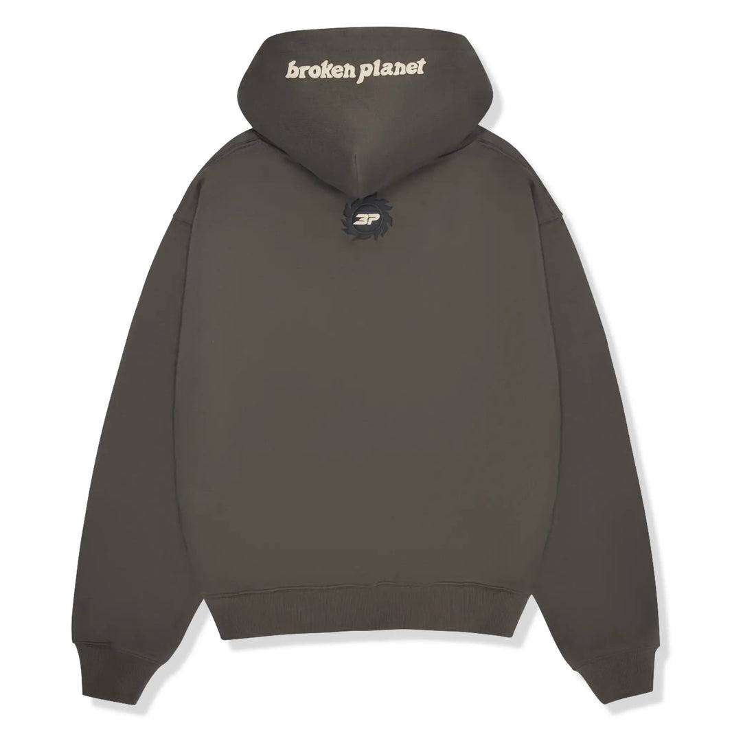 BROKEN PLANET MARKET SPACE TRAILS Hoodie in Beluga Gray, rear view.