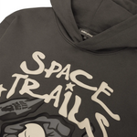 BROKEN PLANET MARKET SPACE TRAILS Hoodie in Beluga Gray with bold graphic.