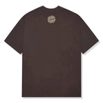Mocha brown Broken Planet Space Trails t-shirt with cosmic graphic design, made of soft cotton for comfort.