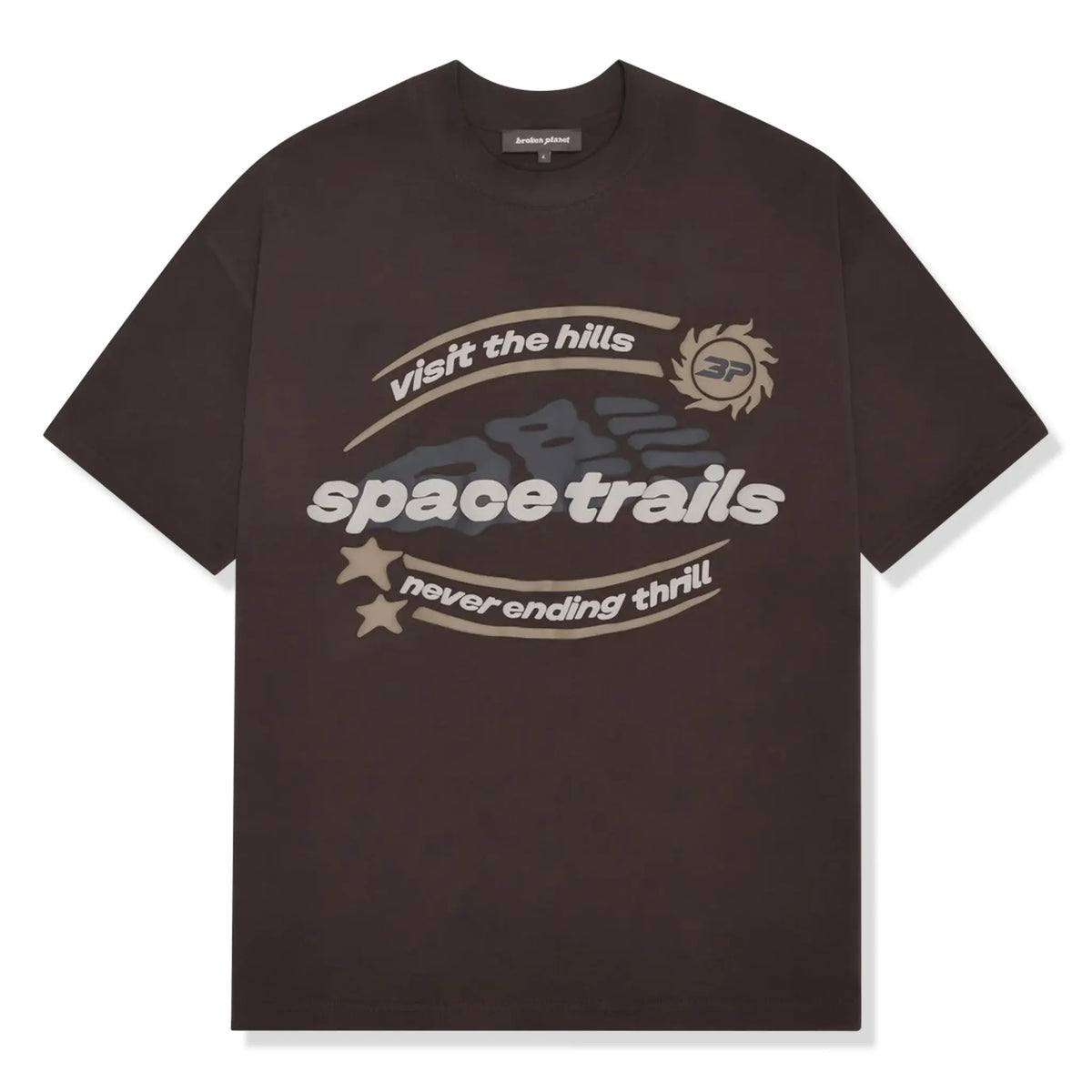 Mocha brown t-shirt with cosmic graphic design by Broken Planet.