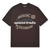 Mocha brown t-shirt with cosmic graphic design by Broken Planet.