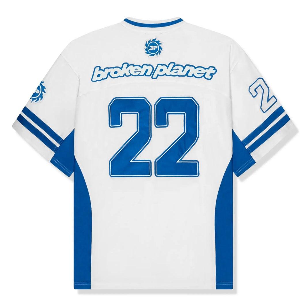 BROKEN PLANET MARKET Football Jersey in White and Blue with number 22 design.