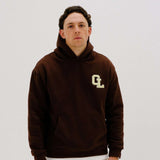 Cherry Location Brown Hoodie front view on white background