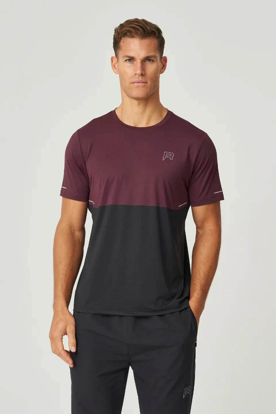 Reprimo Impact T-Shirt burgundy and obsidian lightweight athletic fit with outline branding and color pop accents
