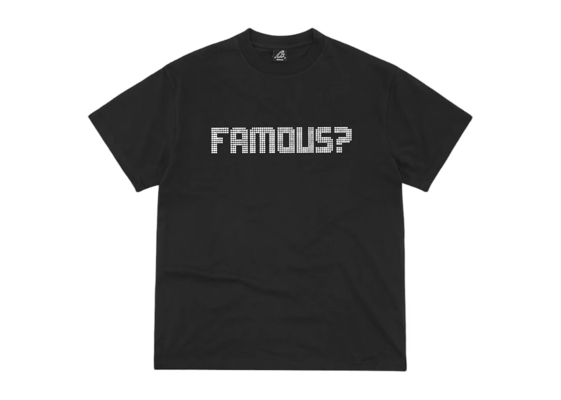 Black Corteiz Famous? Tee with pixelated white text on front