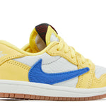 Travis Scott x Air Jordan 1 Retro Low OG SP TD Canary sneaker in yellow with blue swoosh and white sole