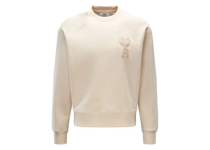 Cream AMI Paris sweatshirt with Ami De Coeur patch on chest