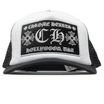 Chrome Hearts CH Hollywood white trucker hat front view