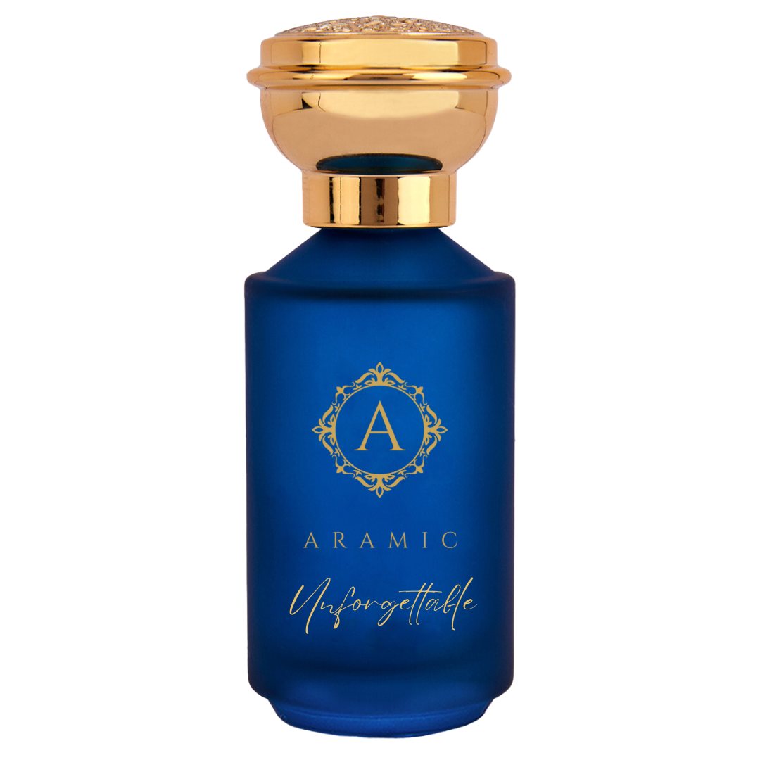 Aramic Unforgettable Eau De Parfum 50ml blue bottle with gold cap luxury fragrance inspired by Montale Arabians Tonka with bergamot saffron rose oud amber oakmoss tonka bean musk