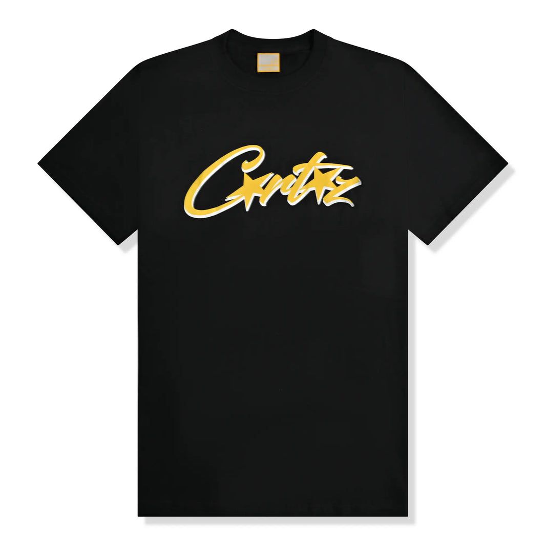 CORTEIZ ALLSTARZ T-shirt in black with yellow logo design.
