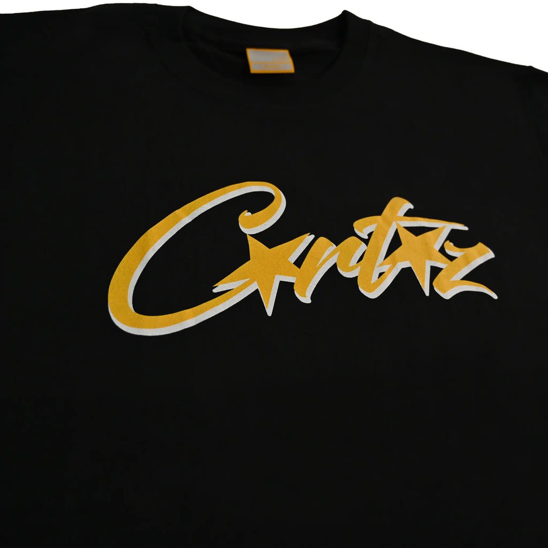 CORTEIZ ALLSTARZ T-shirt in black and yellow design.
