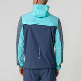 Reprimo Flight Windbreaker in cyan and navy, back view.