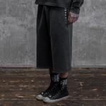 Askyurself Cross Studs Capri Vintage Fleece Shorts in black and gray