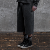 Askyurself Cross Studs Capri Vintage Fleece Shorts in black and gray