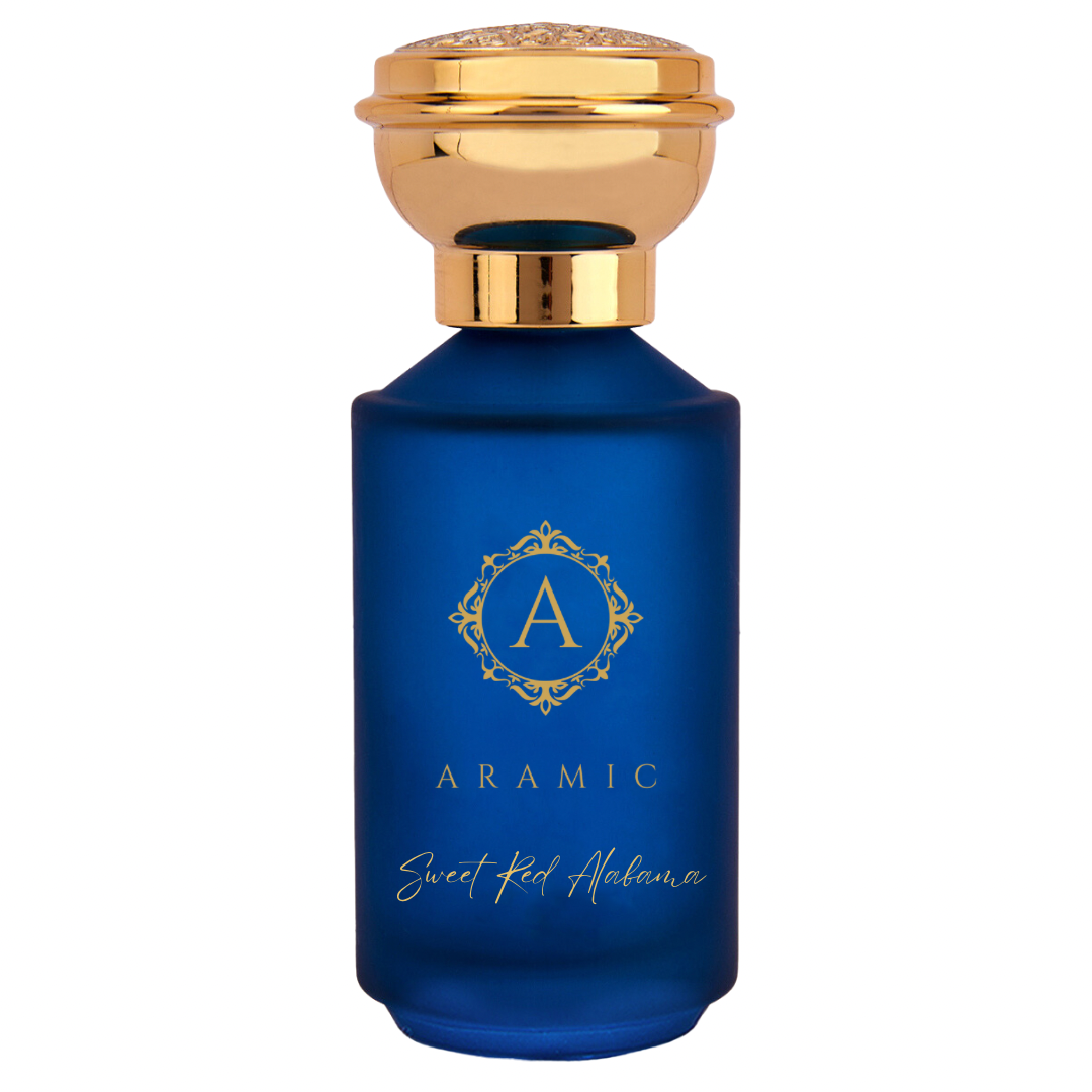 Aramic Sweet Red Alabama blue and gold perfume bottle inspired by MFK Baccarat Rouge 540 with saffron, jasmine, amberwood, ambergris, fir resin, and cedar notes Eau De Parfum 50ml
