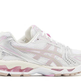 White Fawn Gel Kayano 14 Unlimited Pack running shoe with mesh and synthetic upper