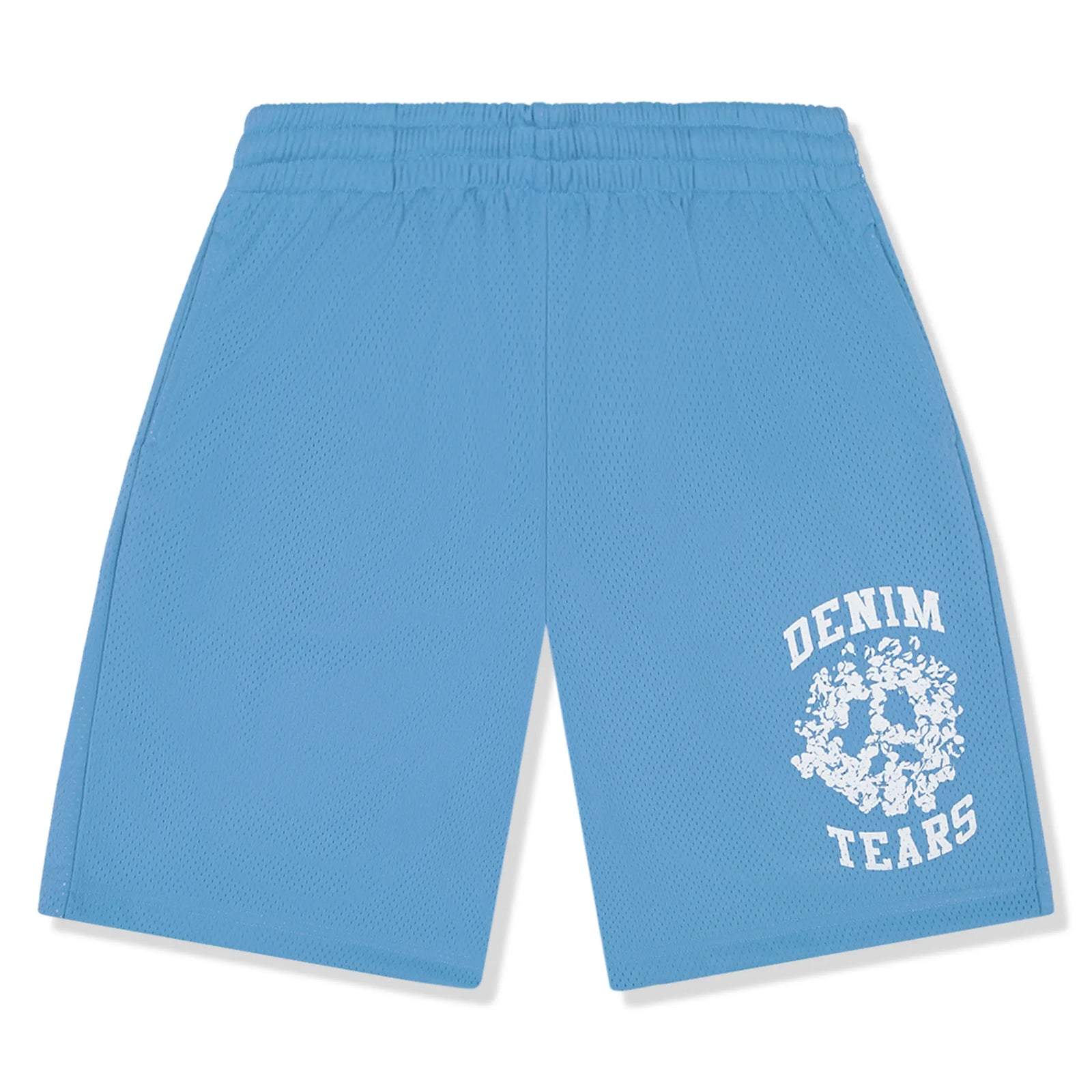 Light blue Denim Tears University mesh shorts with white logo print