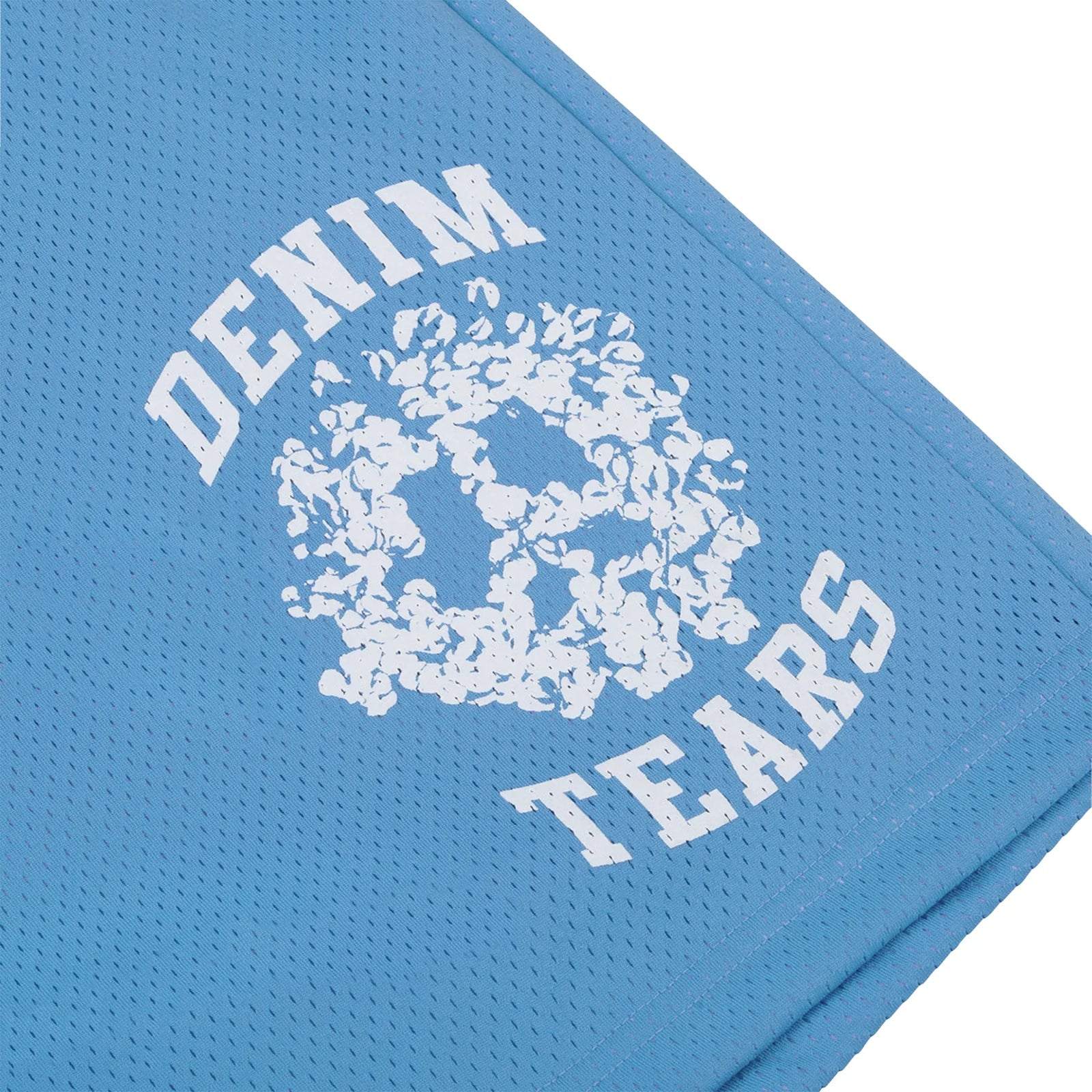 Light blue Denim Tears University mesh shorts with white graphic logo