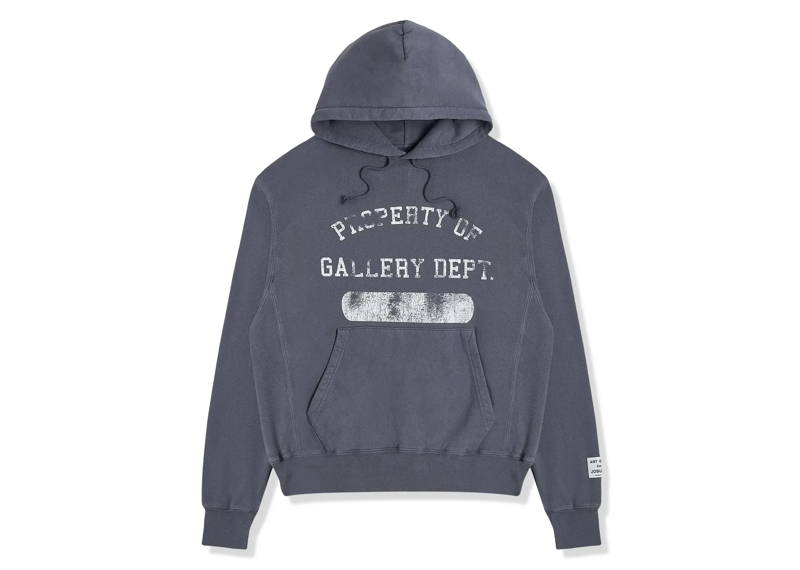Gallery Dept. vintage washed navy hoodie with "Property Of Gallery Dept." print and front pocket