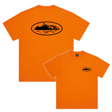 Orange Corteiz OG Island Tee with black island graphic on front and back