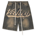 Vale Forever Skittles mid blue denim jorts shorts detailed front view