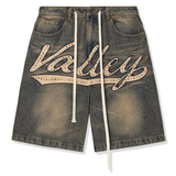 Vale Forever Skittles mid blue denim jorts shorts detailed front view