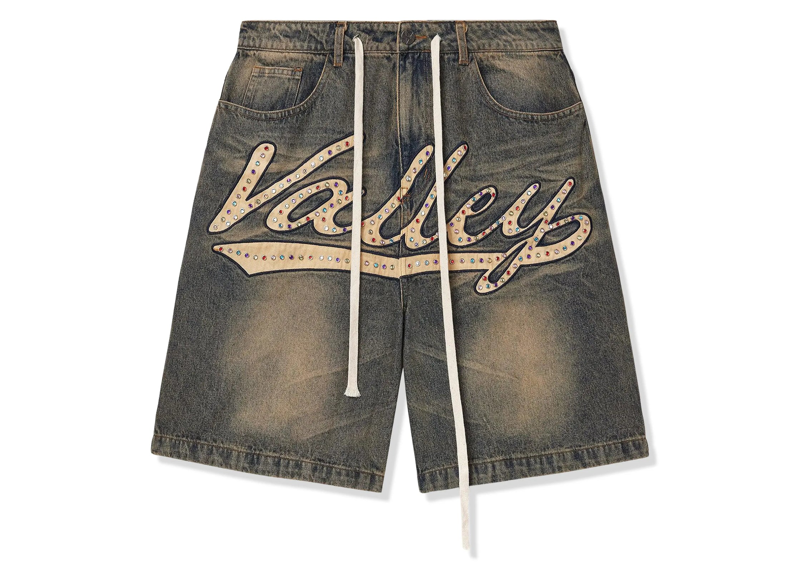 Vale Forever Skittles mid blue denim jorts shorts detailed front view