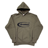Olive green Drama Call Hoodie with logo design.