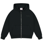 Drama Call Line-Sta black zip-up hoodie with front pockets and hood