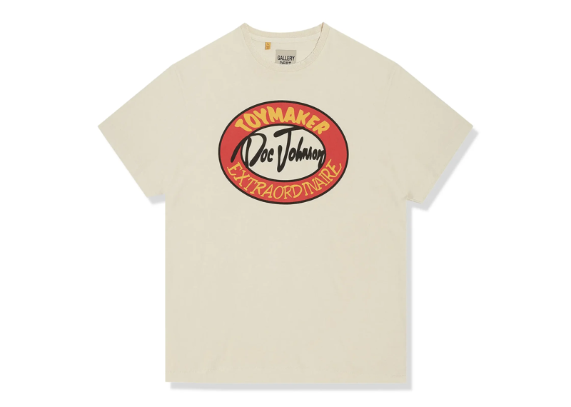 Gallery Dept. antique white Toymaker T-shirt with red and black vintage-style graphic print on front