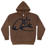 Brown Drama Call Scribble Hoodie with front graphic and kangaroo pocket