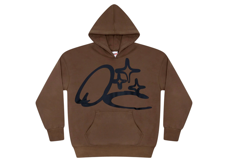 Brown Drama Call Scribble Hoodie with front graphic and kangaroo pocket