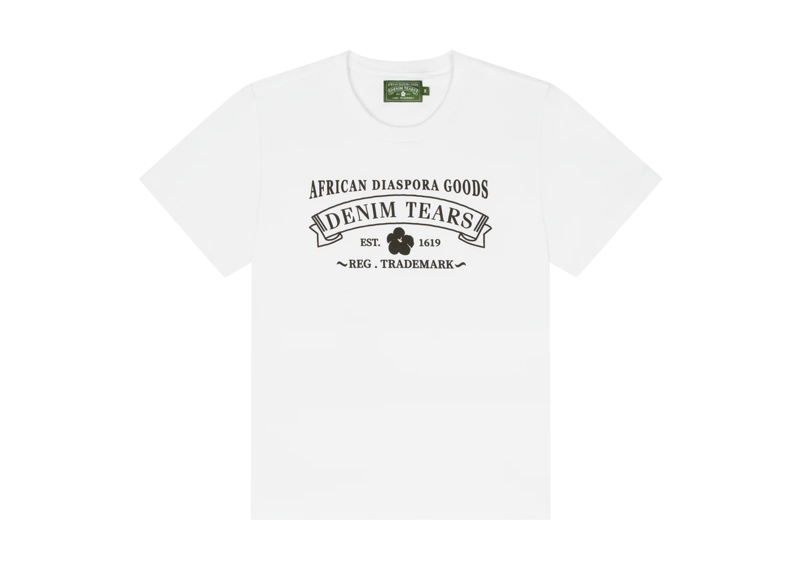 Denim Tears ADG white tee with black logo design.