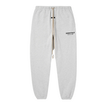 Fear of God Essentials heather grey fleece sweatpants with elastic waistband and cuffs