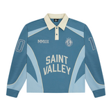 Suavo World Saint Valley rugby long sleeve polo shirt in powder blue