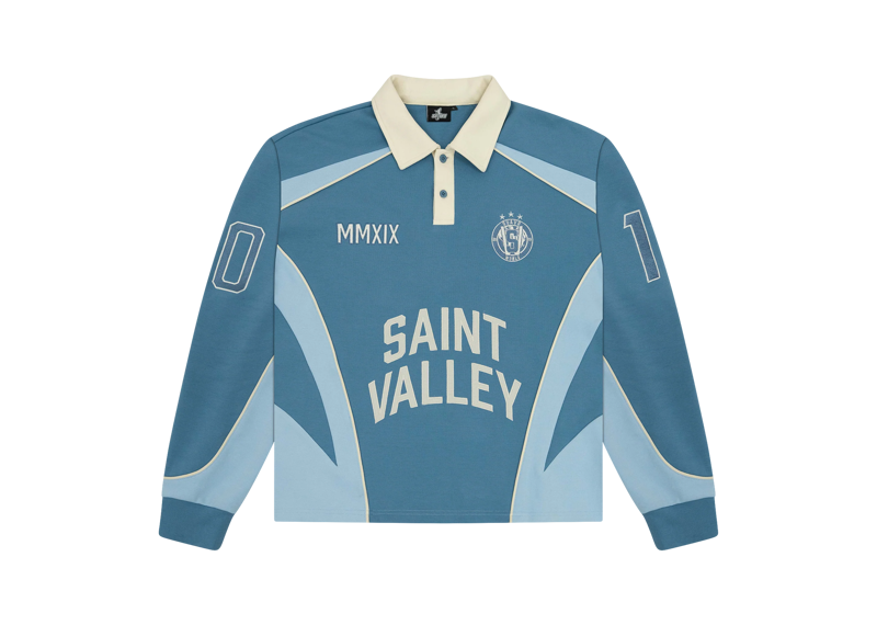 Suavo World Saint Valley rugby long sleeve polo shirt in powder blue