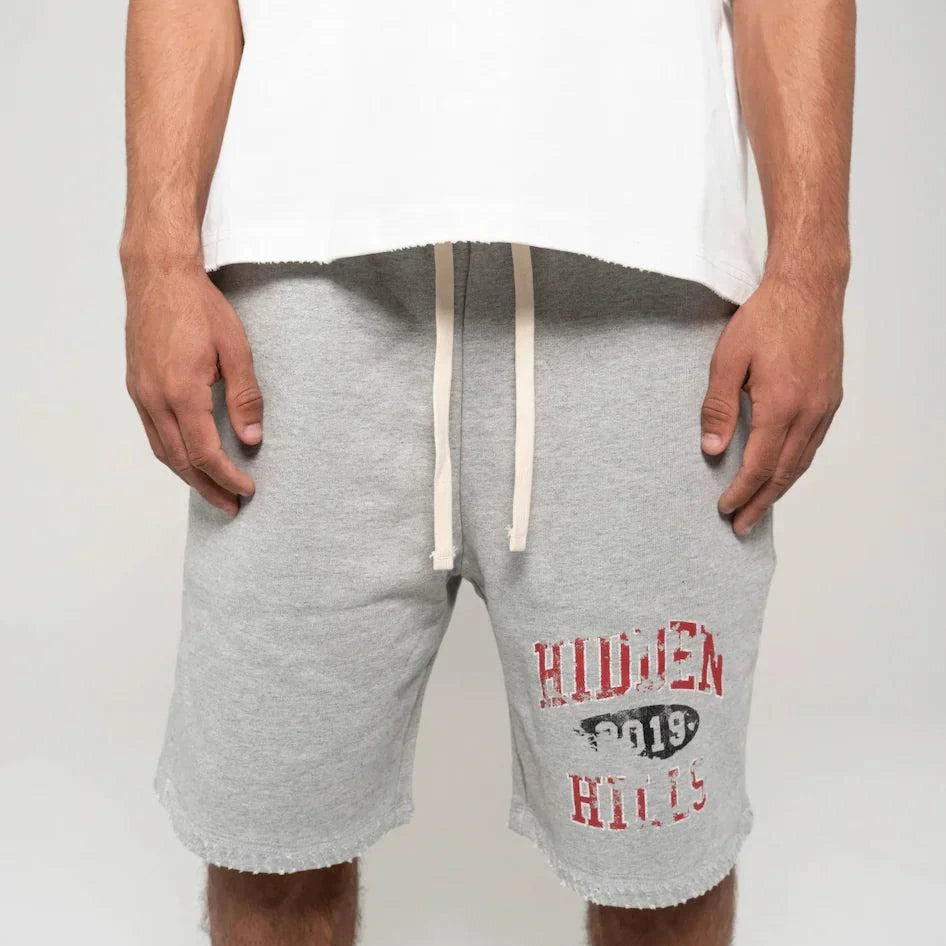 Suavo World Hidden Hills grey shorts with drawstring.