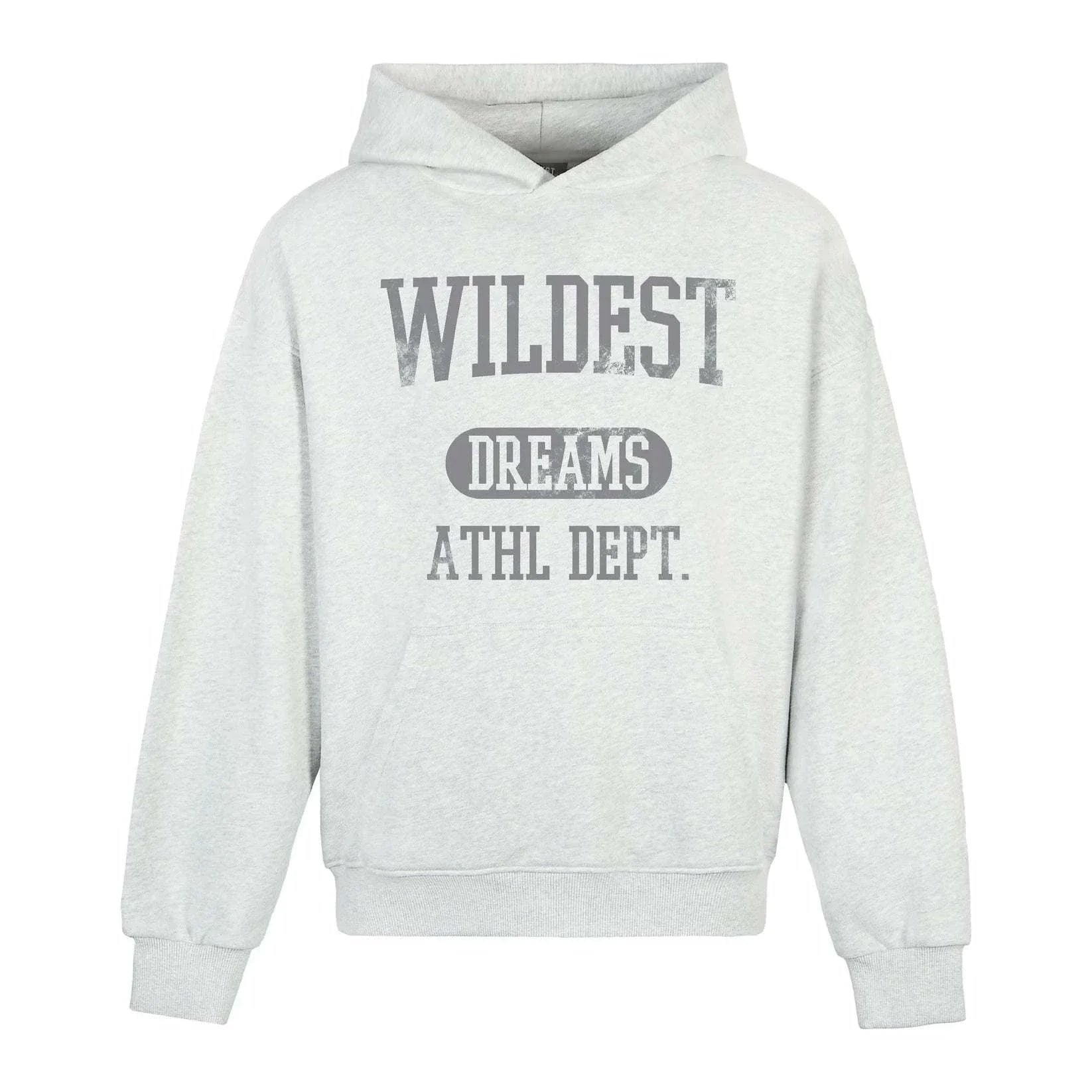 Wildest Dreams Grey varsity hoodie with front print and hood