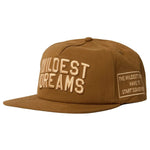 Brown Wildest Dreams Varsity Cap with embroidered text and flat brim