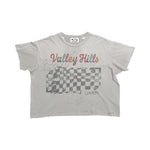 Suavo World Valley Hills T-Shirt in washed white with distressed finish and multicolored Valley Hills graphic