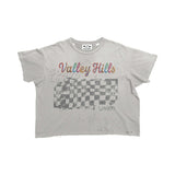 Suavo World Valley Hills T-Shirt in washed white with distressed finish and multicolored Valley Hills graphic