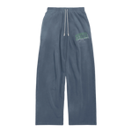 Suavo World Salt Lake City sweatpants washed blue with bold green 3D BLVD graphic and vintage faded texture