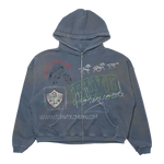 Suavo World Salt Lake City Hoodie in washed blue with vintage faded texture and punk-inspired graphic design