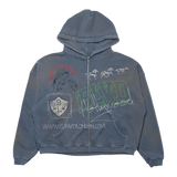 Suavo World Salt Lake City Hoodie in washed blue with vintage faded texture and punk-inspired graphic design