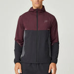 Reprimo Impact Windbreaker men's lightweight burgundy and obsidian jacket with hood and contrast color blocking
