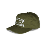 Cherry Location Green Cap with white embroidered text and curved brim